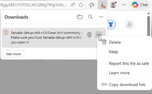 Edge SmartScreen — click the ··· menu then Keep